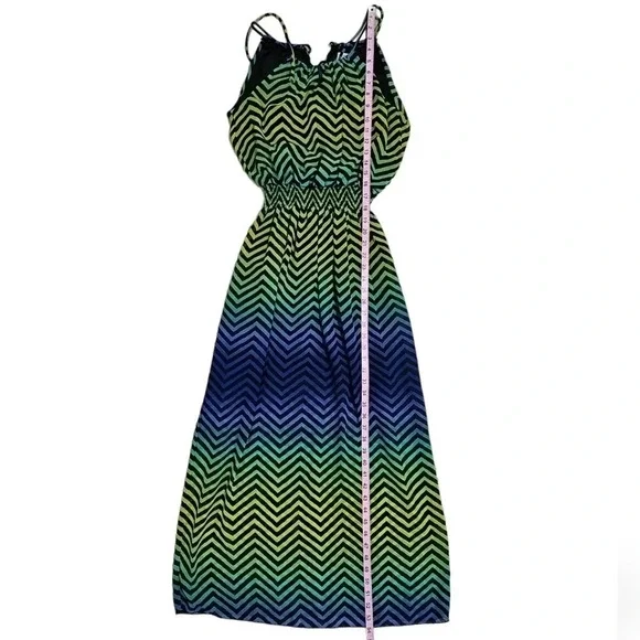 Sweet Storm Womens Medium Chevron Halter Maxi Dress Green Blue Ombre Indie Y2K - Picture 7 of 7